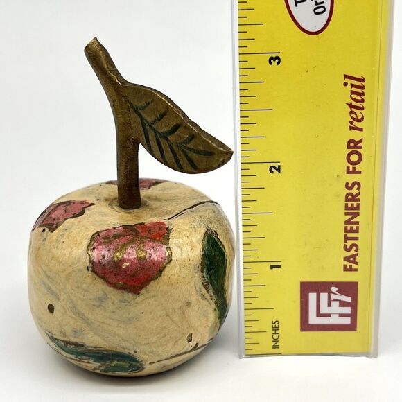 Vintage Solid Brass Hand Painted Dinner Bell Apple 3” Tall w/Stem Teacher Decor - Picture 5 of 9